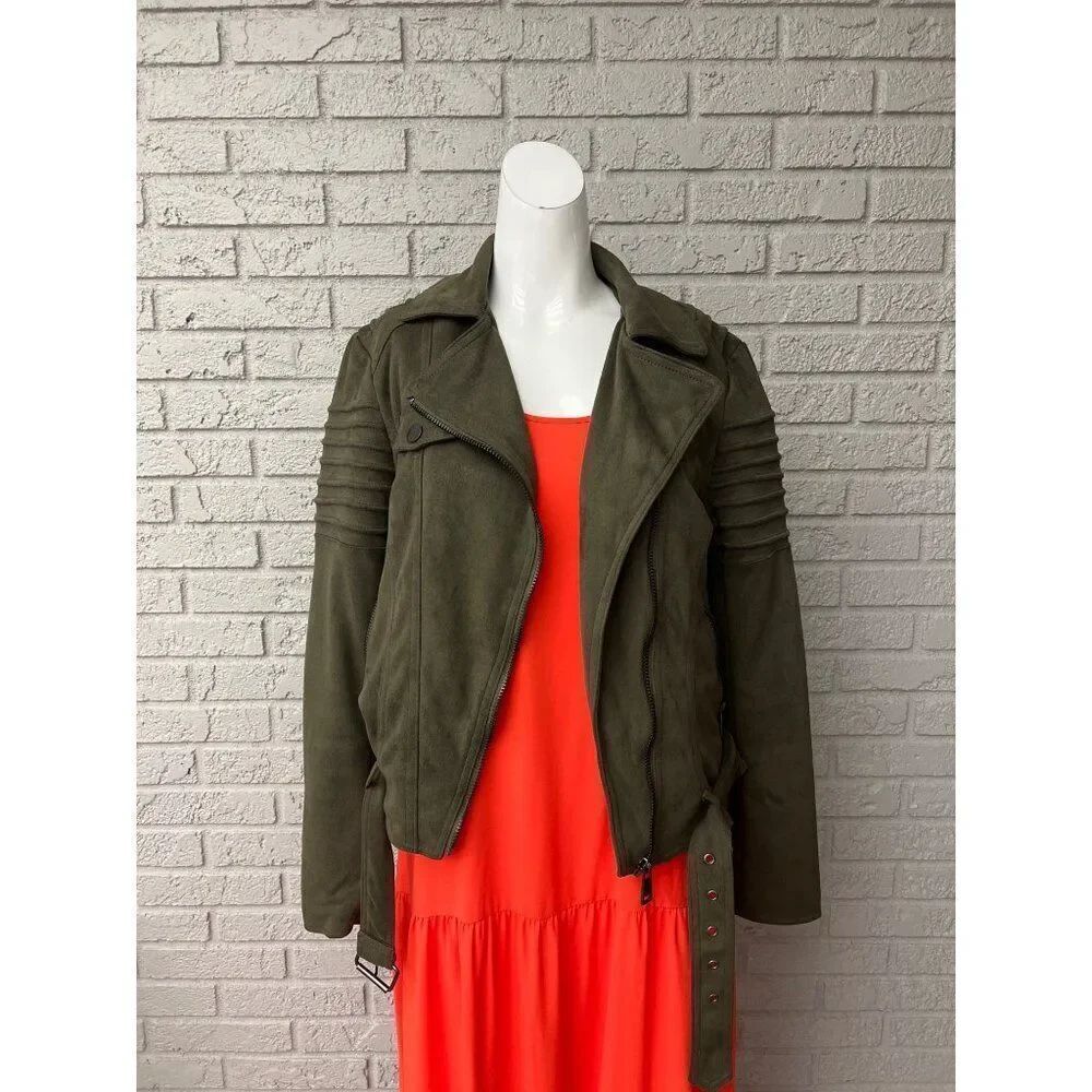 XOXO Women Green Faux Suede Long Sleeve Moto Jacket Size M